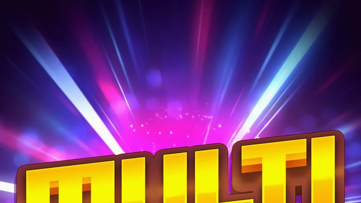 Tampilan visual slot Multi Rush dengan tema neon dan simbol buah klasik